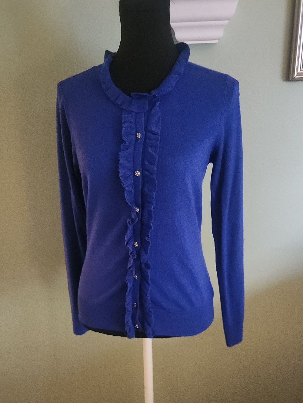 New York & Company Royal Blue Ruffle Cardigan
